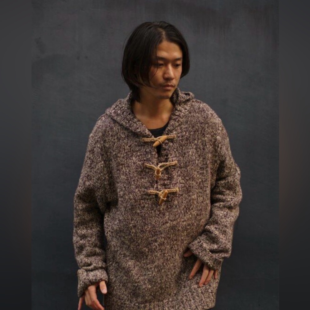 Polo by Ralph Lauren Brown Marled Hooded V-Neck Toggle Sweater